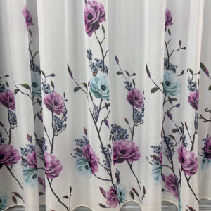 Material de Perdea cu Flori/ Trandafir Lila L2m/H2m Rejansa 6 cm