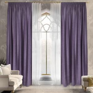 Draperie de Catifea Semi-Opaca 70% Lila L2.20m/H2.73m cu Manopera Tip Pliu Pahar