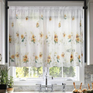 Perdea Pentru Bucatarie cu Model Floarea Soarelui  L5m/H2.60m cu Rejeansa de Bara