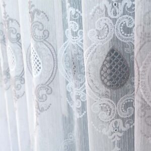 Perdea Brodata 3D cu Model Floral Alb/Crem- L6m/H2.54m cu Pliuri