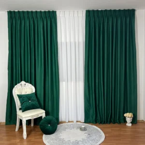 Draperie de Textura Groasa 95% Blackout Verde L 4.40m/H1.50 cu Rejansa de 10 cm
