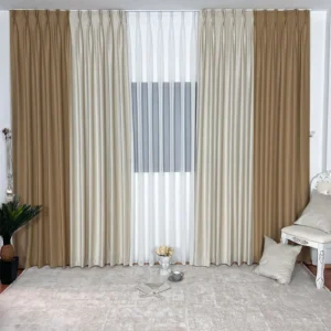 Draperie de Catifea Duo / Maro cu Bej L3m/H2.20m cu Capse Argintii