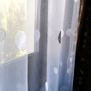 Perdea Brodata Tul Model Buline Alb Gri