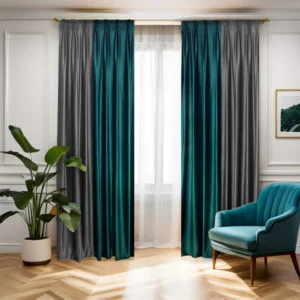 Draperie de Catifea Duo / Turcoaz cu Gri L5m/H1.10m cu Rejeansa de 6cm