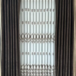 Perdea din In  cu Broderie Fina Crem /Maro24311