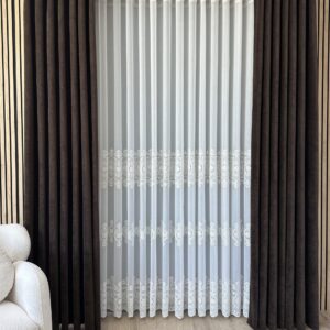 Perdea din In  cu Broderie Eleganta Crem 12494