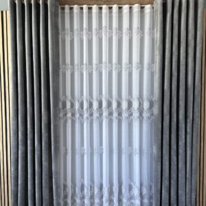 Perdea Valeria cu Broderie Clasica Alb/Gri 24311