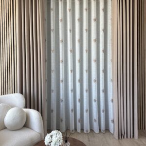 Perdea cu Model din In Gros Cu Broderie Crem/Maro L5m/H2.60m cu Rejansa Wave