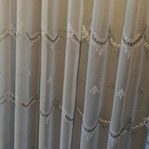 Perdea Francesca din In cu  Broderie  Eleganta Alb/Gri 25PR139