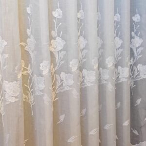 Perdea Ilara din In cu  Broderie  Florala Alb