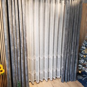 Perdea Aira din Bambus cu Broderie Albă L4.50m/H2.55m cu Rejansa Wave