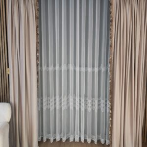 Perdea  din Bambus cu  Broderie  Eleganta Alba 25pr107