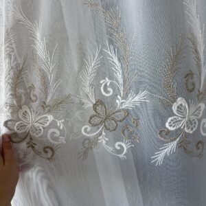 Perdea din Bambus Crem-Maro cu Broderie Luxury Butterfly 24784