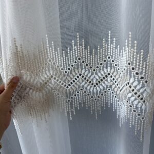 Perdea Bambus Brodat Model Geometric – Crem-Auriu