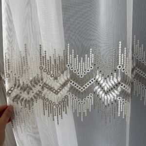 Perdea Brodata Model Elegant 12486 Crem/Maro