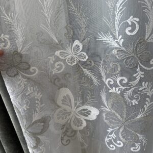 Perdea din Bambus Albă cu Gri cu Broderie Luxury Butterfly 24784