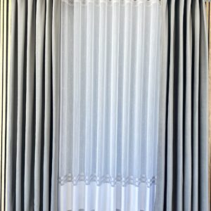 Perdea Ploita cu Dunga Alba /Gri