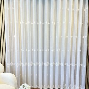 Perdea din In  cu Broderie Fina Alba Florense L4.90m/H2.55m cu Rejansa Wave
