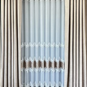 Perdea Adele  cu Broderie si Catifea  Alba /Maro 7194