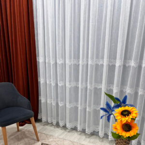 Perdea Tifon cu Broderie  Alb L5m/H2.50m cu Rejansa de Bara