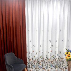 Perdea cu Pasari Colarat 1701 L1.70m/H2.20m cu Rejeansa Creion de 8cm