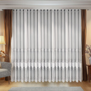 Perdea Adele  cu Broderie si Catifea  Alba L4.90m/H2.55m cu Rejansa Wave