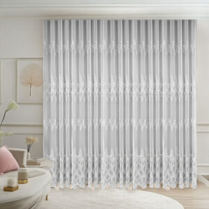 Perdea Evelina cu Broderie Tesuta Alb L5m/H2.55m cu Rejansa Wave