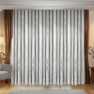 Perdea Lucia cu Broderie Deosebita Alba/Gri