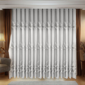 Perdea Casia cu Broderie Rafinata Alb/Gri