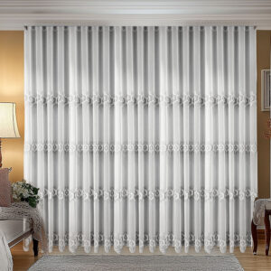 Perdea Bella  cu Broderie Delicata  Alb /Gri 12490