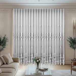 Perdea Fina Luisa cu Broderie Alb/Gri 24443 L2.50m/H2.45m cu Rejansa de 6 cm