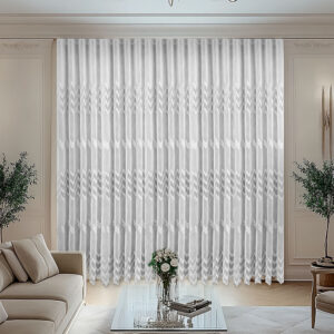 Perdea Delicata Paradis cu Broderie Alb/Gri 12724 L3m /H2 m cu Rejansa de 6 cm