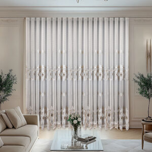 Perdea Fina Luisa cu Broderie Alb/Maro 24443