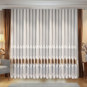 Perdea Adele  cu Broderie si Catifea  Alba-Maro L4.90m/H2.55 m cu Rejansa Wave