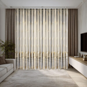 Perdea Brodata Model cu Copac Mare Elegant 24939 Auriu