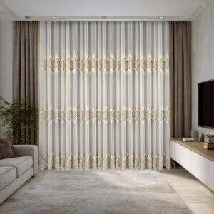 Perdea Steluta cu Broderie Eleganta Crem/Auriu 12617