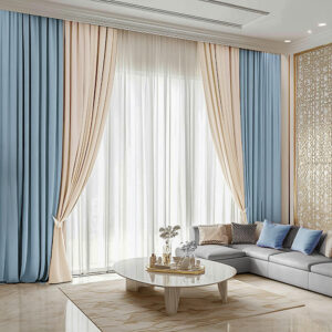 Draperie de Catifea Duo / Baby Blue-Crem L6m/H2.60m cu Rejansa de 6cm