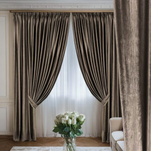 Draperie de Catifea Texturata Lux Blackout 80%Bej Dark L5m/H2.40 cu Rejansa de Bara