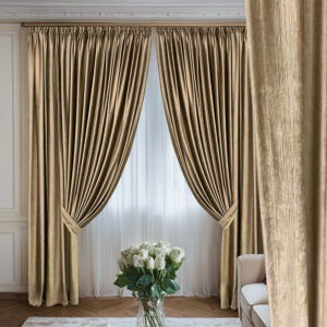 Draperie de Catifea Texturata Lux Blackout 80%Bej L5m/H2.40 cu Rejansa de 6 cm