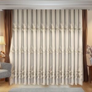 Perdea Casia cu Broderie Rafinata Crem/Auriu L5m/H2.60m cu Rejansa Wave