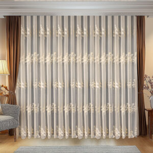 Perdea Valeria  cu Broderie Florala Crem/Auriu