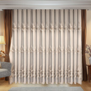 Perdea Casia cu Broderie Rafinata Crem/Maro L3m/H2.50m cu Rejansa 6 cm