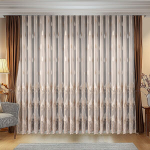 Perdea Jasmin cu Broderie Moderna Crem/Maro L1.50m/H2m cu Rejansa de 6 cm