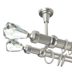 Crystal Cone Double – set galerie metalica dubla, prindere tavan,teava Striata, Crom Mat 25/19 mm