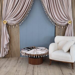 Set Elegant Draperie Catifea cu Ciucuri + Față de Masă Rotundă 1 m