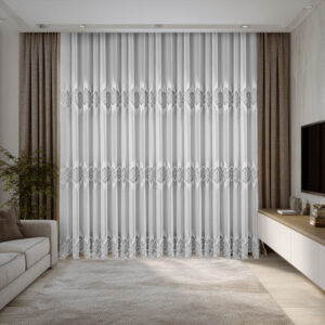 Perdea Steluta cu Broderie Eleganta Alb/Gri 12617