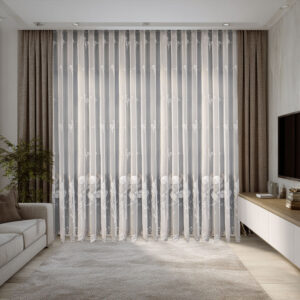 Perdea Brodata Model cu Copac Mare Elegant 24939 Alb/Gri