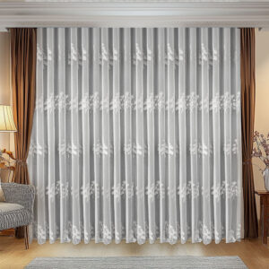 Perdea Valeria  cu Broderie Florala Alb/ Gri