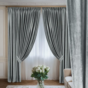 Draperie de Catifea Texturata Tokyo Blackout 80% Gri L5m/H2.15m cu Rejansa Wave