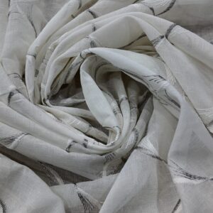 Material De Perdea Brodata Alb cu Gri